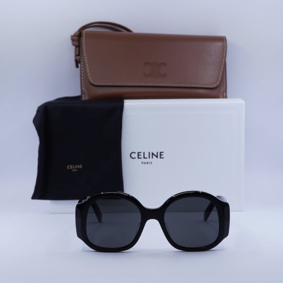 Celine CL40305U 01A Round Sunglasses - Shiny Black/Grey - Picture 3 of 9
